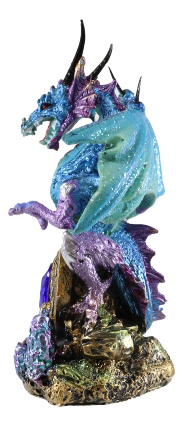 Ebros Gift Aqua Azure Dragon Guarding Blue Saphire Ancient Relic Stone Figurine Collectible