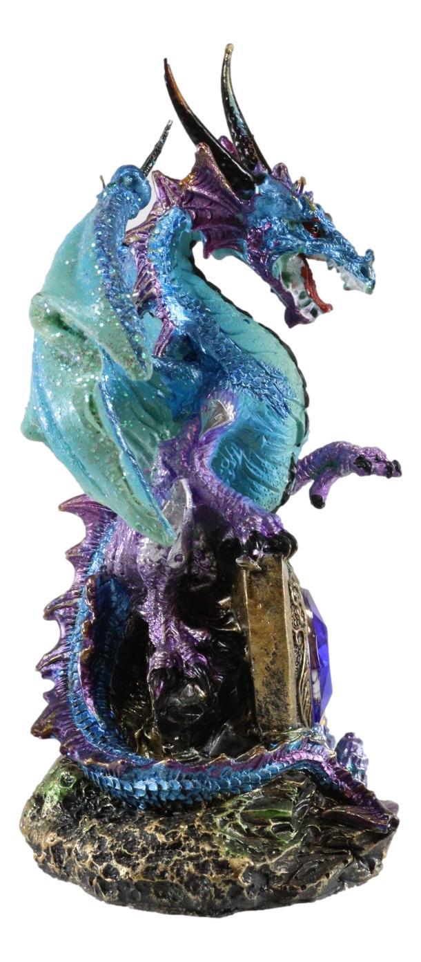 Ebros Gift Aqua Azure Dragon Guarding Blue Saphire Ancient Relic Stone Figurine Collectible
