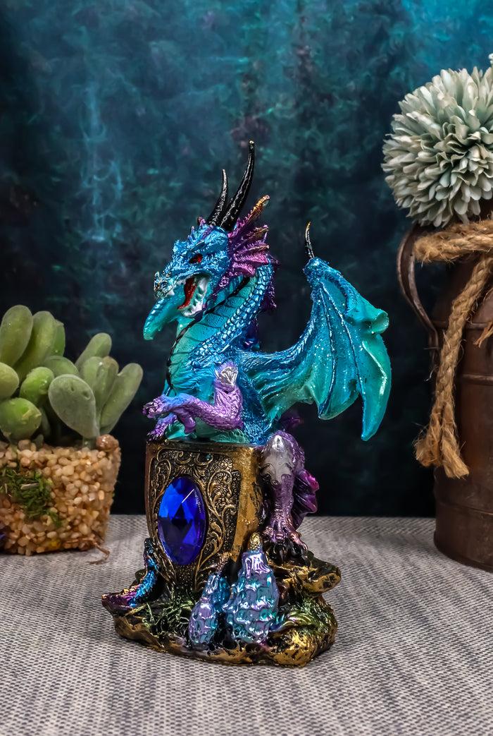 ebros gift Aqua Azure Dragon Guarding Blue Saphire Ancient Relic Stone Figurine Collectible