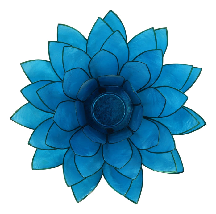 Ebros Gift Aqua Blue Capiz Seashells Lotus Flower Votive Tea Light Candle Holder 8.5"D