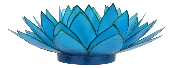 Ebros Gift Aqua Blue Capiz Seashells Lotus Flower Votive Tea Light Candle Holder 8.5"D