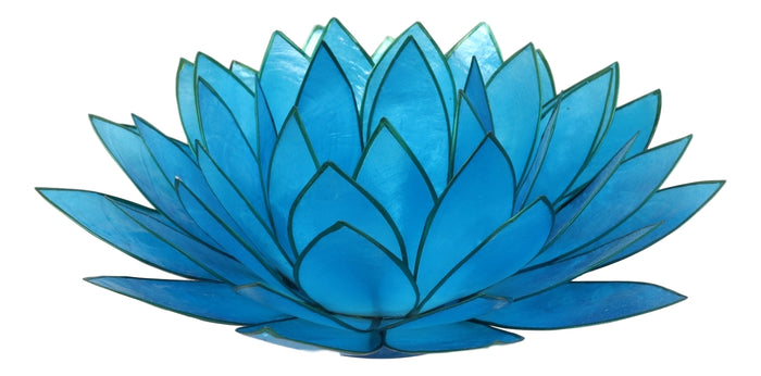 Ebros Gift Aqua Blue Capiz Seashells Lotus Flower Votive Tea Light Candle Holder 8.5"D