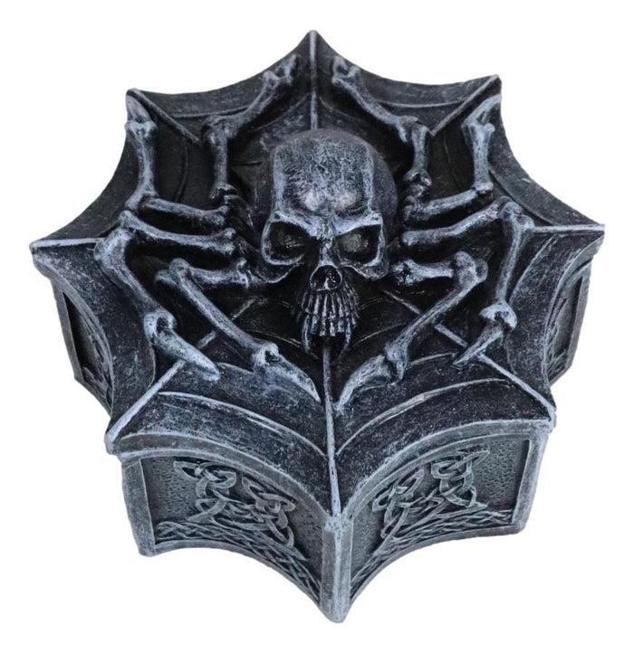 Ebros Gift Arachnid Spider Skull On Cobweb With Celtic Knotwork Rune Symbols Decorative Box
