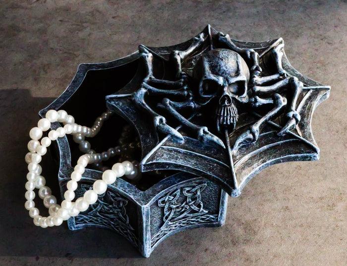 ebros gift Arachnid Spider Skull On Cobweb With Celtic Knotwork Rune Symbols Decorative Box