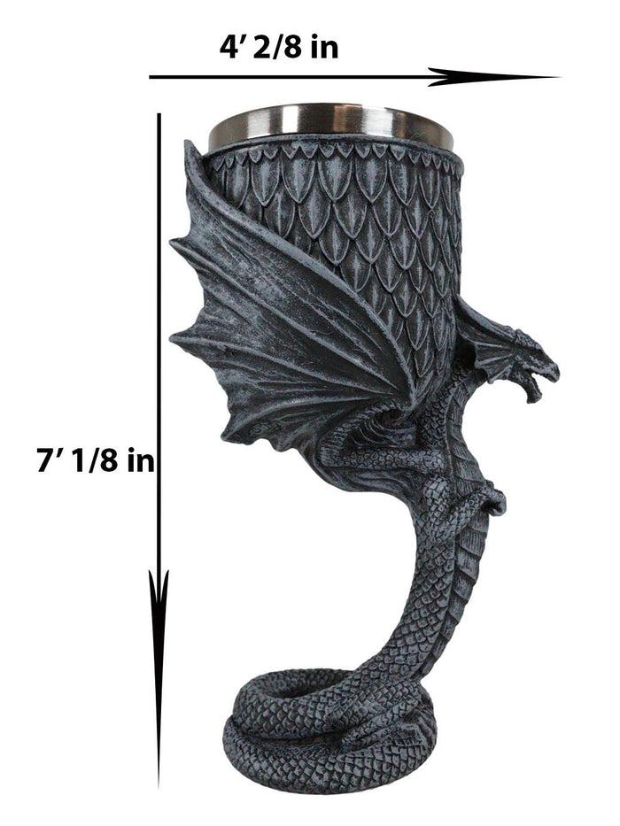 Ebros Gift Archaic Gray Stone Dragon Atlas Bearing Globe Of Scales Wine Goblet Chalice Cup