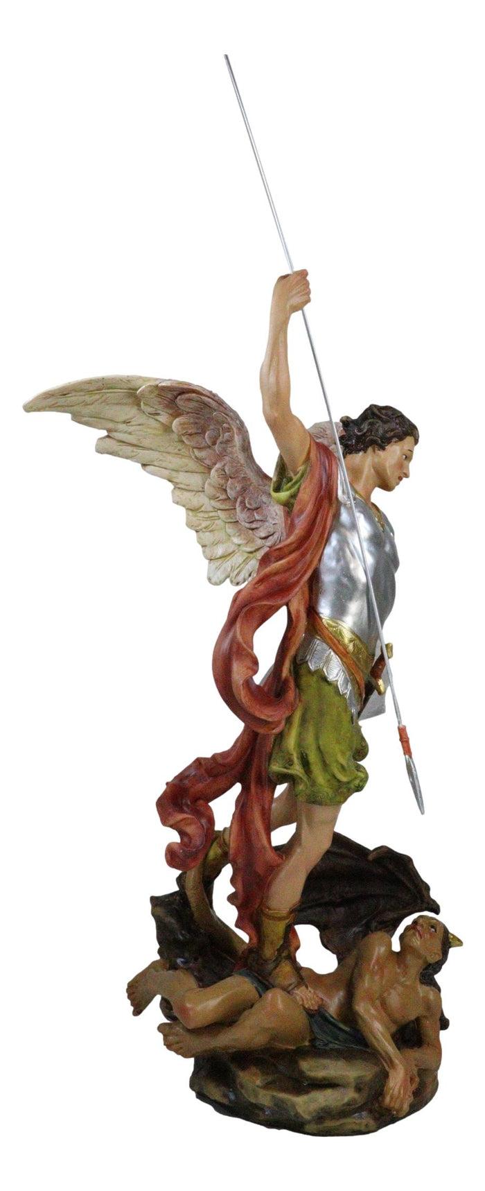 Ebros Gift Archangel Saint Michael With Spear And Shield Trampling The Devil Statue 20"H