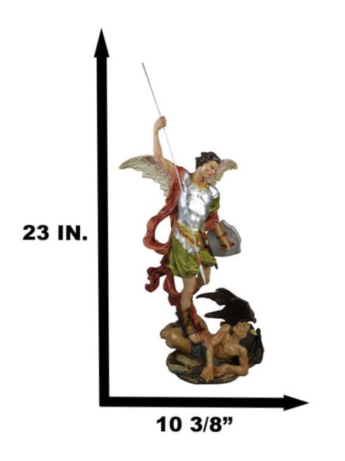 Ebros Gift Archangel Saint Michael With Spear And Shield Trampling The Devil Statue 20"H