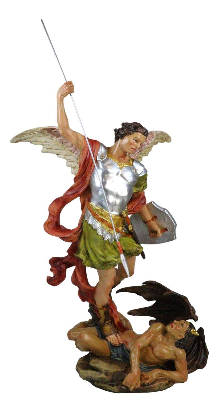 ebros gift Archangel Saint Michael With Spear And Shield Trampling The Devil Statue 20"H
