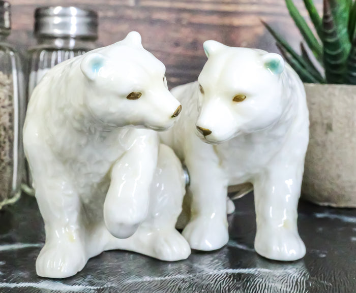 ebros gift Arctic North Pole Polar Bears Couple Side By Side Ceramic Salt Pepper Shaker Set