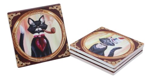 Ebros Gift Aristocrat Fancy Cats Coasters For Drinks Set Of 4 Ceramic Tiles With Cork Back