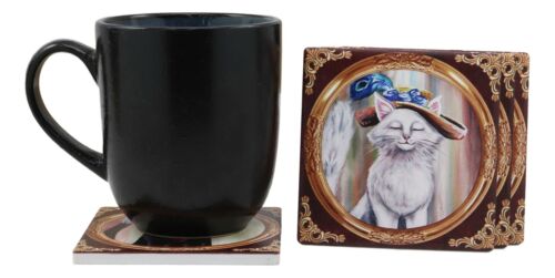 Ebros Gift Aristocrat Fancy Cats Coasters For Drinks Set Of 4 Ceramic Tiles With Cork Back