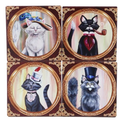Ebros Gift Aristocrat Fancy Cats Coasters For Drinks Set Of 4 Ceramic Tiles With Cork Back