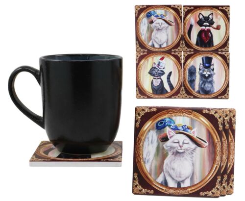 ebros gift Aristocrat Fancy Cats Coasters For Drinks Set of 4 Ceramic Tiles With Cork Back