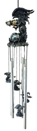 Ebros Gift Armored Battle Dragon Crystal Sphere Resonant Relaxing Wind Chime Garden Patio