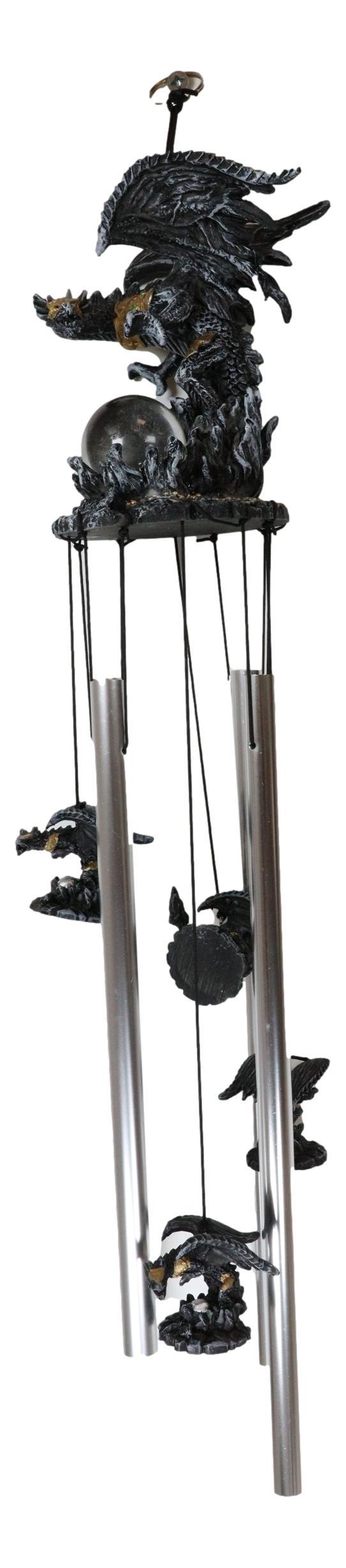 Ebros Gift Armored Battle Dragon Crystal Sphere Resonant Relaxing Wind Chime Garden Patio