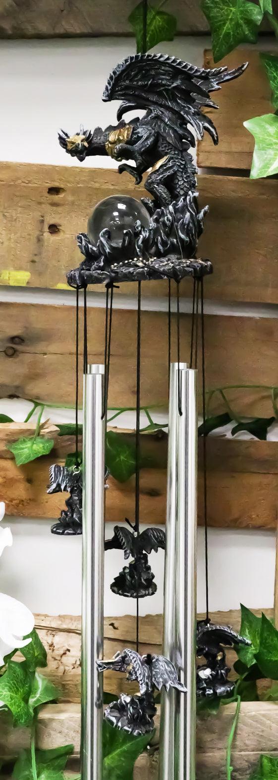 ebros gift Armored Battle Dragon Crystal Sphere Resonant Relaxing Wind Chime Garden Patio