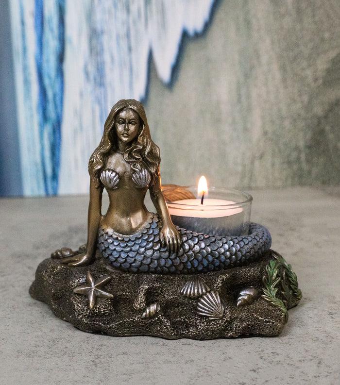 ebros gift Art Nouveau Ocean Marine Siren Mermaid by Sea Stars Shells Votive Candle Holder