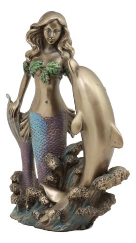 Ebros Gift Art Nouveau Ocean Siren Mermaid With Bottlenose Dolphin Statue Nautical Decor