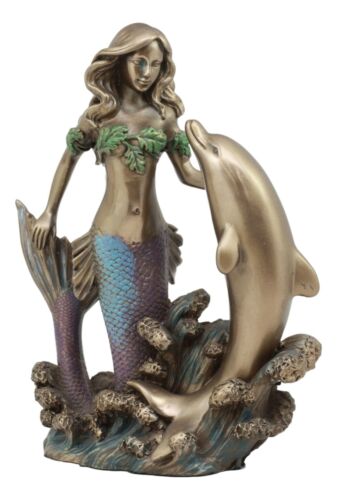Ebros Gift Art Nouveau Ocean Siren Mermaid With Bottlenose Dolphin Statue Nautical Decor