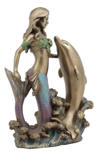 Ebros Gift Art Nouveau Ocean Siren Mermaid With Bottlenose Dolphin Statue Nautical Decor