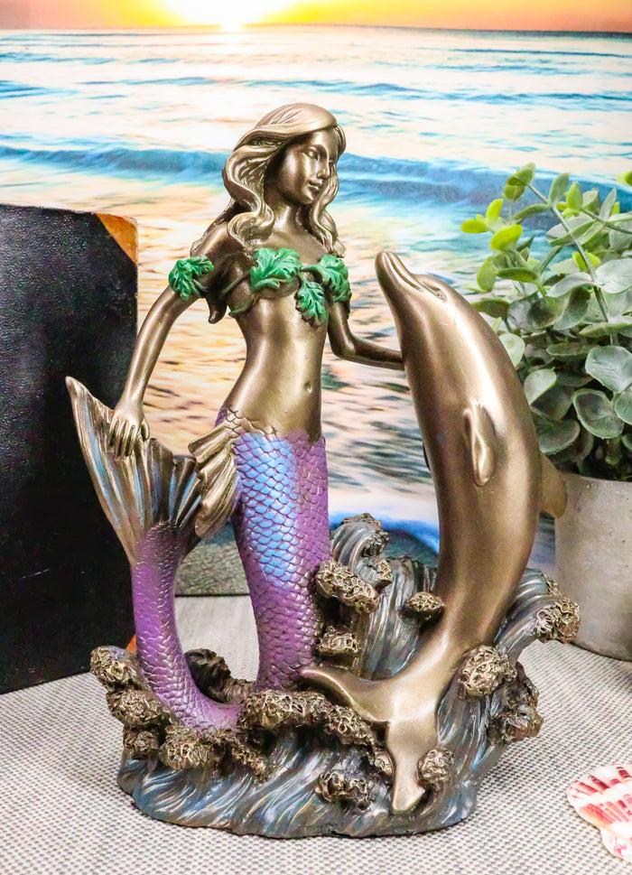 ebros gift Art Nouveau Ocean Siren Mermaid With Bottlenose Dolphin Statue Nautical Decor