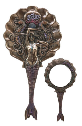 ebros gift Art Nouveau Sirens of The Seas Mermaid With Seahorses Hand Mirror Figurine 11"H