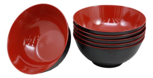 Ebros Gift Asian Red Black Melamine Ramen Udon Pho Gourmet Soup Bowls Pack Of 6 Set 52oz