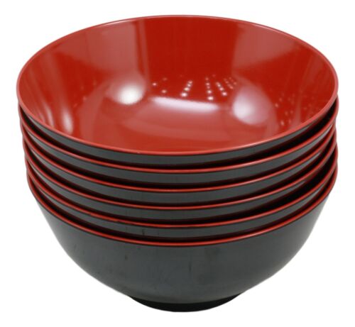 ebros gift Asian Red Black Melamine Ramen Udon Pho Gourmet Soup Bowls Pack Of 6 Set 52oz