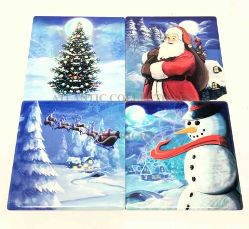 ebros gift Assorted Christmas Jolly Season Santa Snowman Festive Coaster Set of 4 With Cork