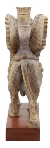 Ebros Gift Assyrian Bull Lamassu Statue 8.5"L Decorative Shedu On Wooden Pedestal Figurine