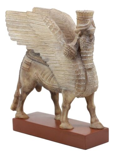 ebros gift Assyrian Bull Lamassu Statue 8.5"L Decorative Shedu On Wooden Pedestal Figurine