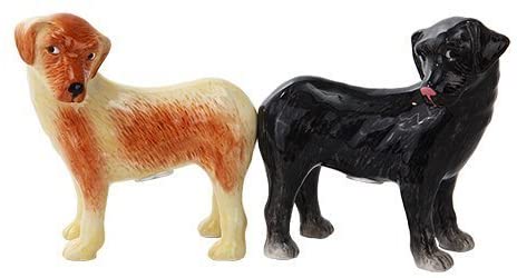 ebros gift Attractives Dogs Ceramic Magnetic Salt and Pepper Shakers Set Golden/Black
