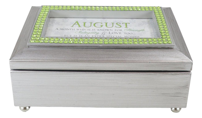 ebros gift August Peridot Strength Integrity Birthstones Silver Tone Musical Trinket Box