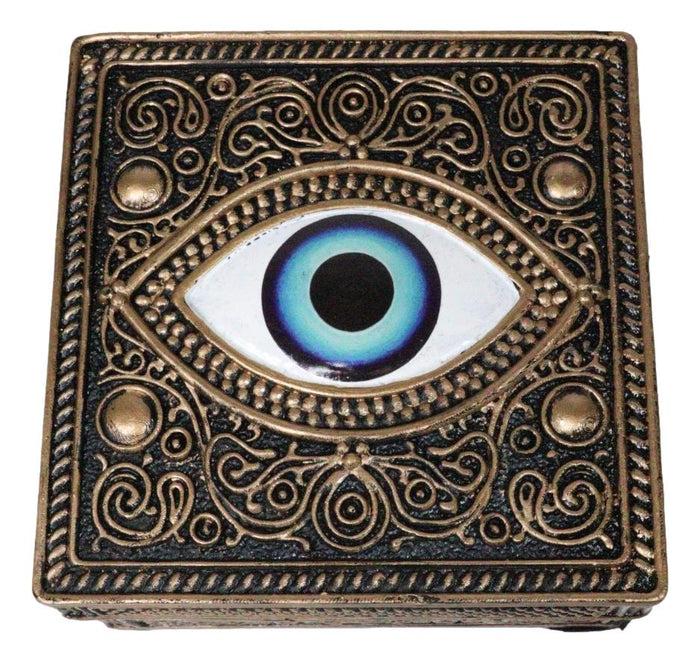 Ebros Gift Auspicious Evil Eye Of Providence With Sacred Symbols Square Decorative Box