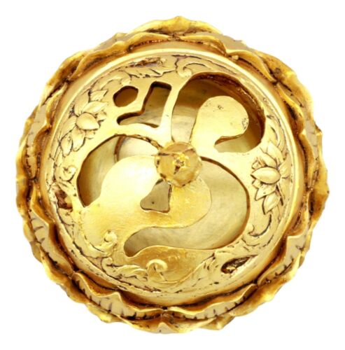 Ebros Gift Auspicious Golden Buddha Ohm Carved Padma Lotus Round Jewelry Box Figurine