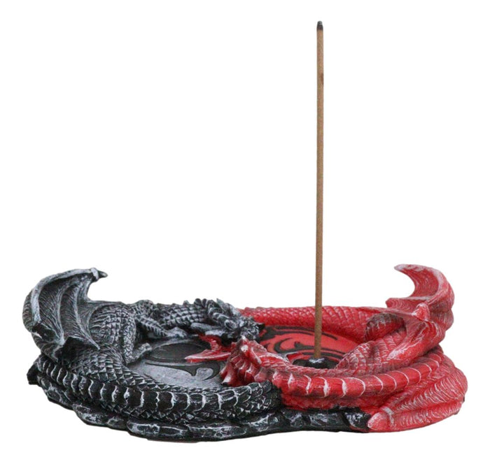 Ebros Gift Auspicious Infinity Red And Black Unity Dragons Decorative Incense Burner Holder
