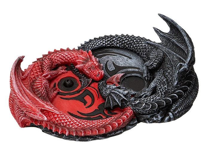 ebros gift Auspicious Infinity Red And Black Unity Dragons Decorative Incense Burner Holder