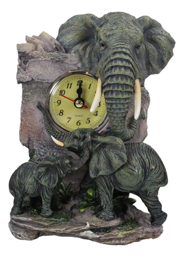 Ebros Gift Auspicious Wildlife Safari Savannah Elephant Father And Calf Family Table Clock