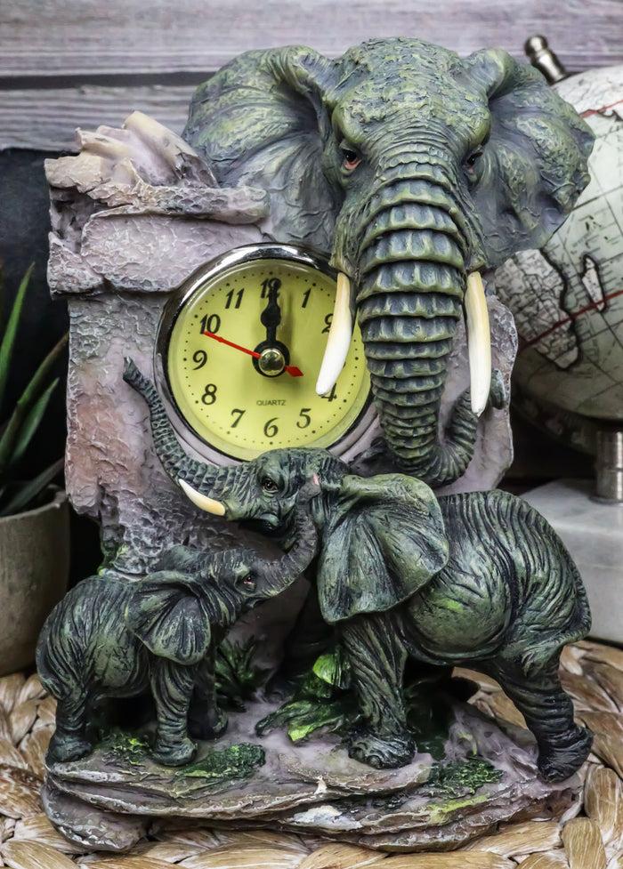 ebros gift Auspicious Wildlife Safari Savannah Elephant Father and Calf Family Table Clock