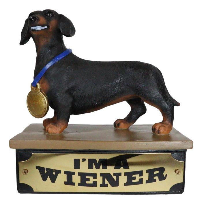 Ebros Gift Award Trophy Dachshund Puppy Dog With Gold Medal Standing On Stage Figurine