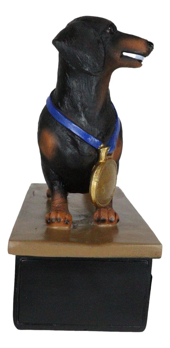 Ebros Gift Award Trophy Dachshund Puppy Dog With Gold Medal Standing On Stage Figurine