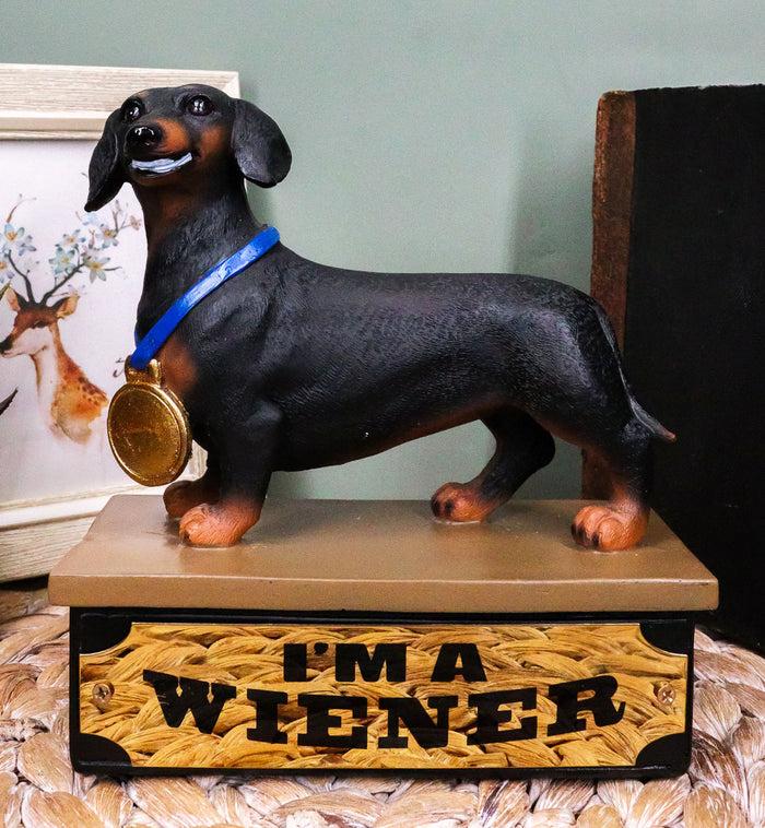 ebros gift Award Trophy Dachshund Puppy Dog With Gold Medal Standing On Stage Figurine