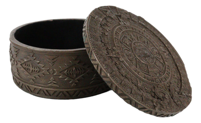 Ebros Gift Aztec Maya Solar Sun Calendar Mesoamerican Medallion Jewelry Box Figurine