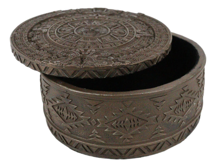 Ebros Gift Aztec Maya Solar Sun Calendar Mesoamerican Medallion Jewelry Box Figurine
