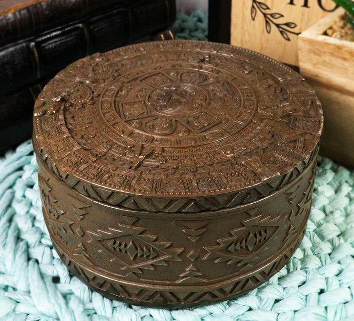 ebros gift Aztec Maya Solar Sun Calendar Mesoamerican Medallion Jewelry Box Figurine