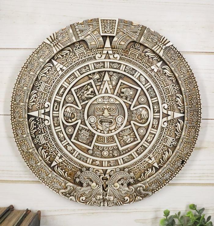 ebros gift Aztec Maya Solar Sun Xiuhpohualli & Tonalpohualli Wall Calendar Plaque Figurine