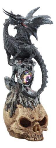 Ebros Gift Azureon Black Dragon Perching On Quartz Tower Alien Skull Statue Home Decor