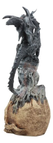 Ebros Gift Azureon Black Dragon Perching On Quartz Tower Alien Skull Statue Home Decor
