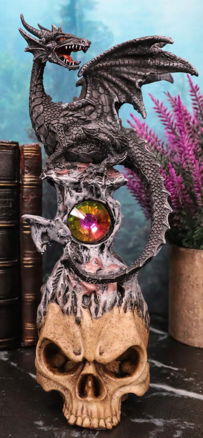 ebros gift Azureon Black Dragon Perching On Quartz Tower Alien Skull Statue Home Decor
