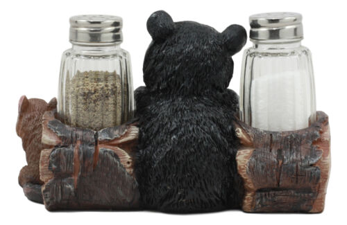 Ebros Gift Baby Bear Cub Sitting In Log With Squirrel Salt And Pepper Shakers Holder Statue